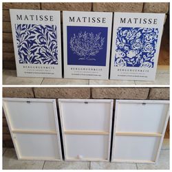 Henri Matisse Canvas Frame Wall Art Set of 3 - Abstract Blue 16x24