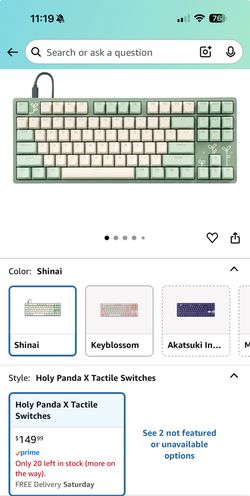 DROP Expression Series Shinai TKL Mechanical Keyboard - Holy Panda X Tactile Switches - PBT Double-Shot Keycaps - LED Backlight - Green 