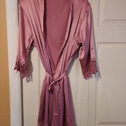 Kennedy Blue Women One Size Robe Kimono Rose Mauve Bell Sleeve Lace Trim Belt 