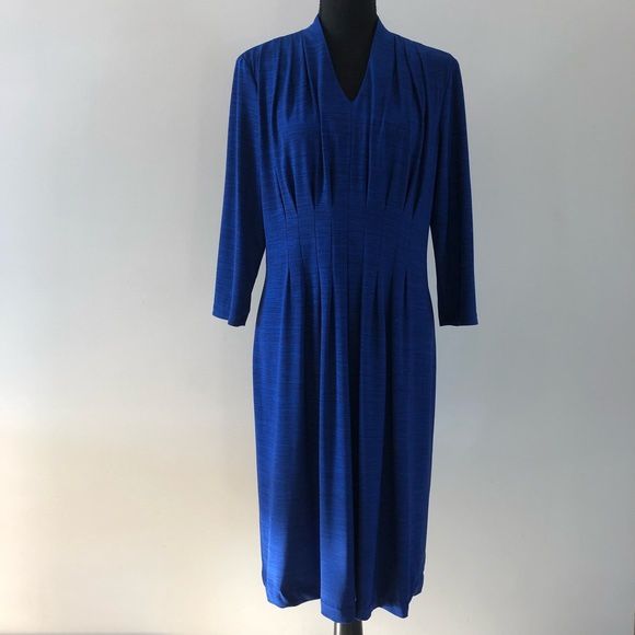 Womens Tahari Arthur S Levine Royal Blue Pleated Empire Waist Midi Dress Size 8