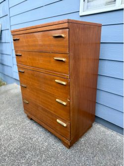 Tallboy Mid Century Modern Walnut/Brass Dresser Refinished