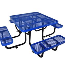 Commercial Grade - 83” Outdoor Blue Picnic / Dining Table (Thermoplastic Dipped Steel) + 4 Benches [NEW IN BOX] **Retails For $1400 (2 Avail)