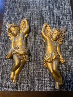 Set of 2 gold cherub Angel wall decoration