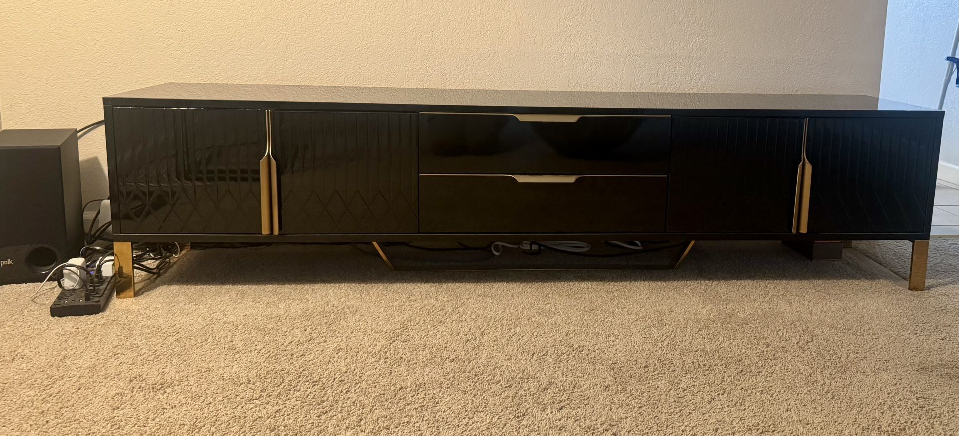 Aro Modern Black Wood TV Stand With 2 Drawers & 4 Doors Media Console For TVs Up To 80"