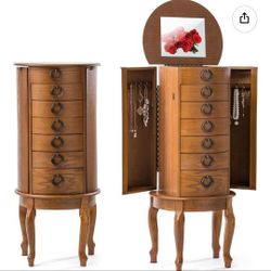 Standing Jewelry Armoire, 6 Drawers & 2 Side Doors Jewelry Armoire Cabinet Standing with Top Flip Makeup Mirror, Jewelry Chest Jewelry Boxes, Birthday