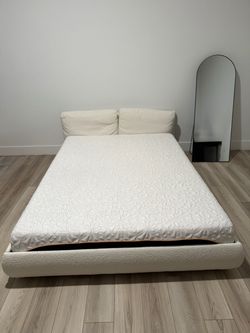 Cream Boucle queen Bed Frame