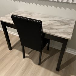 Marble Style Desk And Tufted Chair