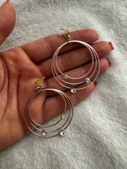 Silver Multi-Hoop Drop Earrings with Rhinestones