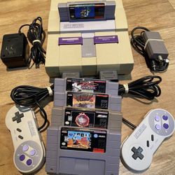 Super Nintendo SNES System Console  Bundle With 5 Games