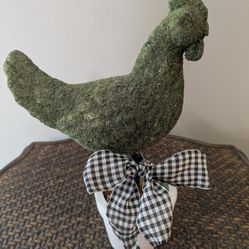 Rooster  Topiary In White Pot With Bow 11" Tall 