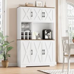 6 Doors Tall Kitchen Pantry Buffet Hutch with Wine Rack, 70.9'' Farmhouse Cupboard Storage Cabinet