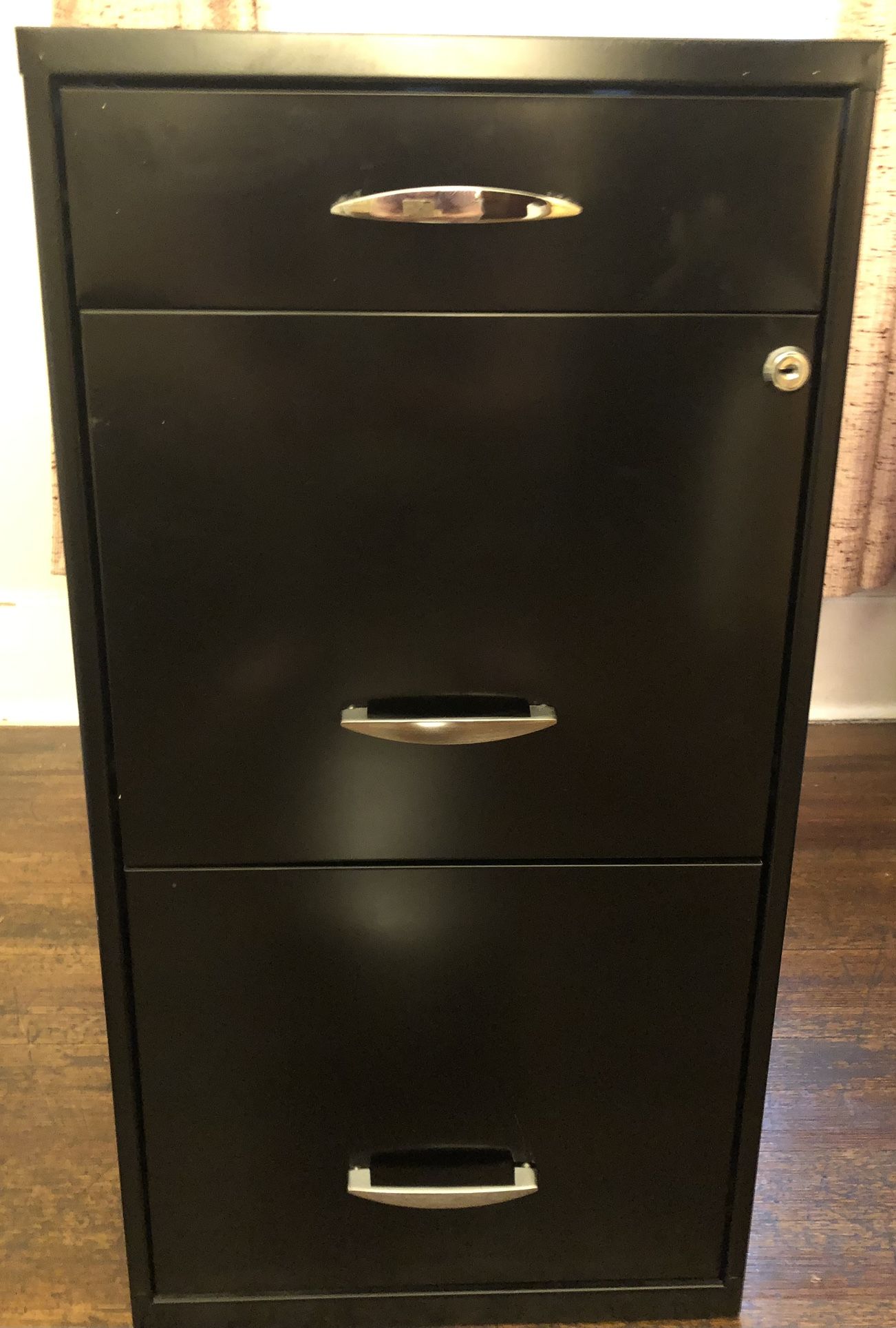 3 Drawer With Key Black Filing Cabinet