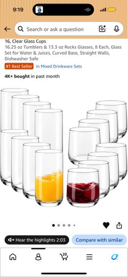 16 piece glass cup set
