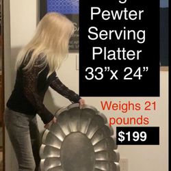 Huge Vintage Pewter, Serving Trays- Could Be A Picture Frame!