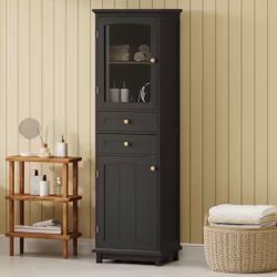 Tahanbath 14.21 in. W x 17.76 in. D x 62.99 in. H Bathroom Storage Wall Cabinet in Black
