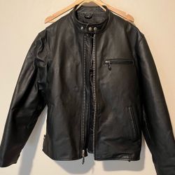 Men's Black Leather Biker Jacket Size 44 NWOT