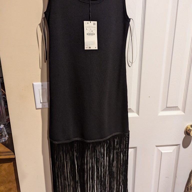 zara grey fringe dress ZARA NEW WOMAN FW23 FRINGED SEQUIN MINI SHIFT DRESS SILVER