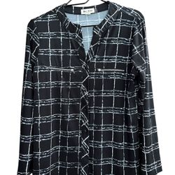 Blue Mood black and white plaid button-up shirt with zipper detail Size M