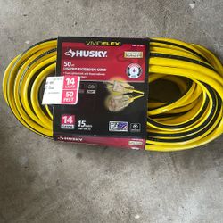 Husky VividFlex 50 ft. 14/3 Gauge Medium Duty Indoor/Outdoor Extension Cord with Lighted End, Yellow 