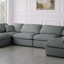 Serene Linen / Wood Grey Deluxe Cloud Modular Sectional

