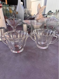 Glass creamer and sugar bowl
