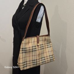 Authentic  Burberry Check Canvas Shoulder Bag