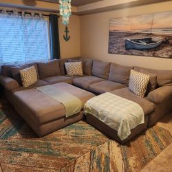 Down Feathered Sectional Sofa + Large Ottoman + Large Area Rug FREE DELIVERY 