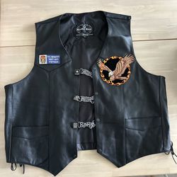 Vintage Leather King Vest Size 54 Black Harley Davidson Vietnam Patches Biker