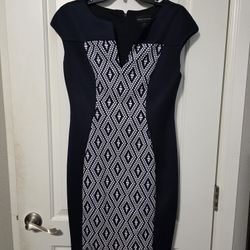 Dark Blue And White Geometric Dress