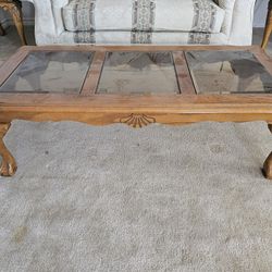 Beautiful  Oak Formal Coffee And End Tables With Glass