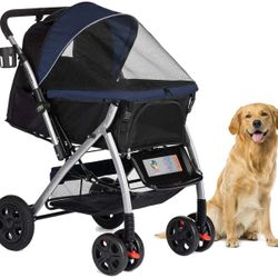 HPZ™ PET ROVER Premium Stroller For Small/Medium/Large Dogs, Cats And Pets (Navy Blue)