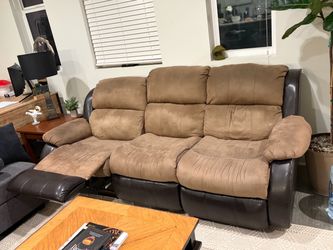 FREEEEE!!! 3 Seater Reclining Sofa - Freshly cleaned with upholstery cleaner - Microfiber and Faux Leather