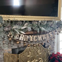 Christmas Mantle Garland W/woodsy Sign And Bells