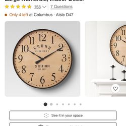 26" Grand Central Station Wall Clock Tan/Black - Threshold™: Vintage-Inspired, Large Numerals, Indoor Decor