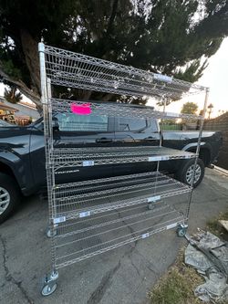 ULINE CHROME WIRE SHELVING SHELVES ROLLING CASTERS LIKE NEW FREE DELIVERY
