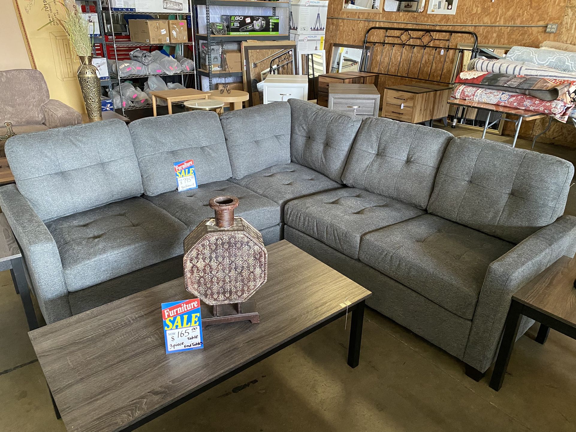 New three piece gray sectional sofa $450 firm