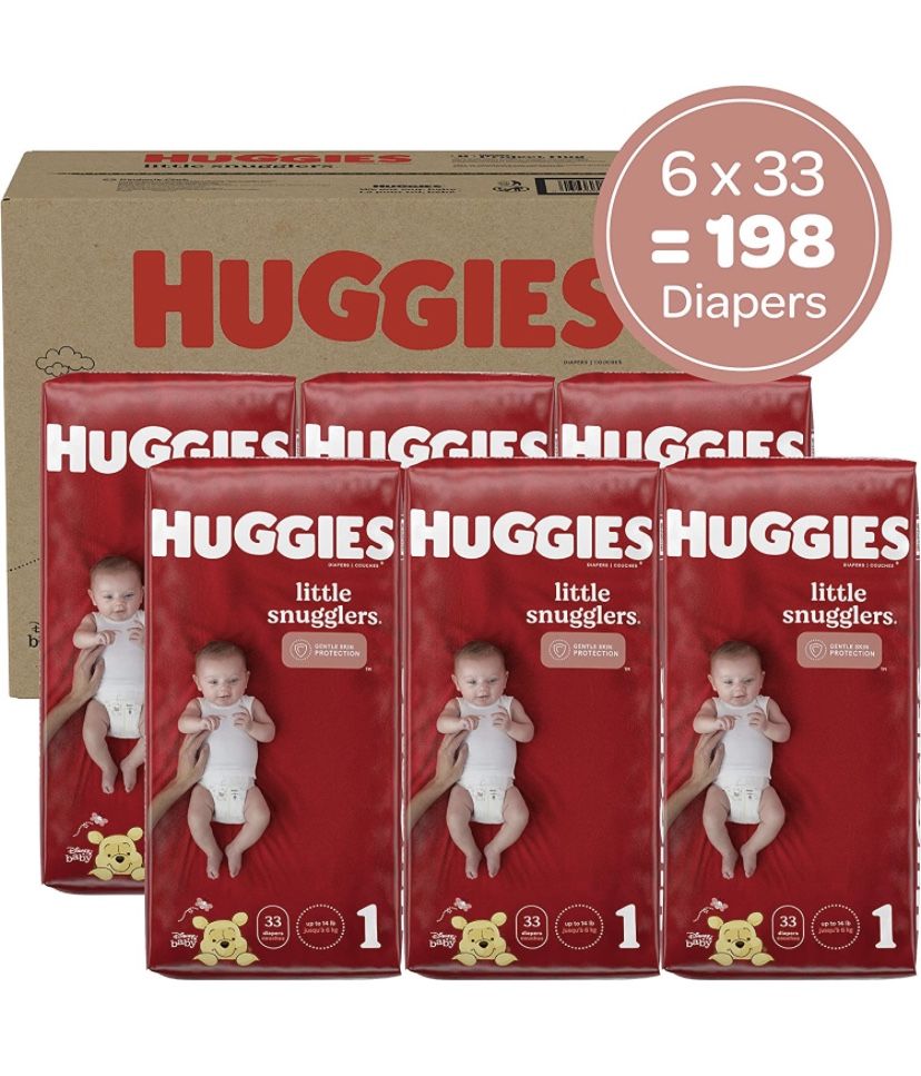 Baby Diapers Size 1 (8-14 lbs), 198ct, Huggies Little Snugglers Newborn Diapers