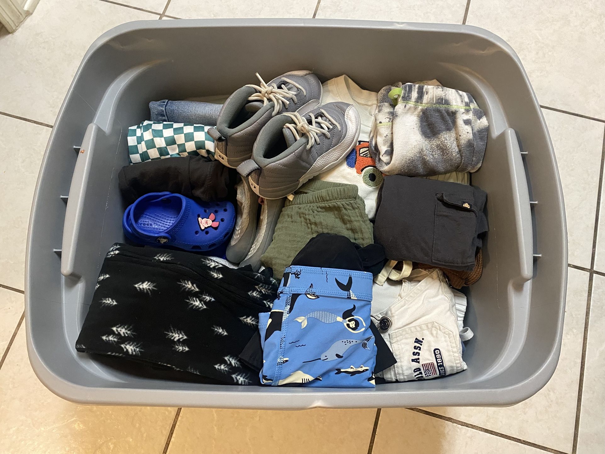 Bin Of Baby/Toddler Boy Clothing And Shoes
