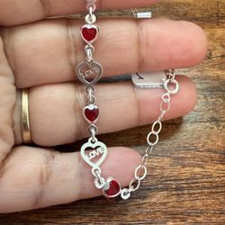 Linda Pulsera De Corazón De Plata 925 Plata Mexicana 
