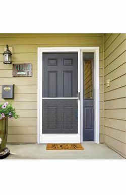 36 in. x 80 in. Riviera Powder-coat White Outswing Metal Hinged Screen Door