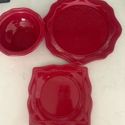 Princess house Red Ceramic Dinnerware Set – 3 Pieces
