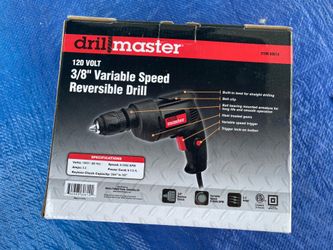 Drill Master 3/8” Variable Speed Reversible Drill Corded, Brand New