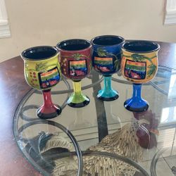 Hand Painted Ceramic And Wooden Goblet  Wine Glass