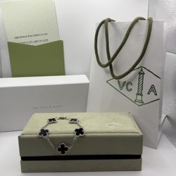 Silver and Black Van Cleef Bracelet - $80