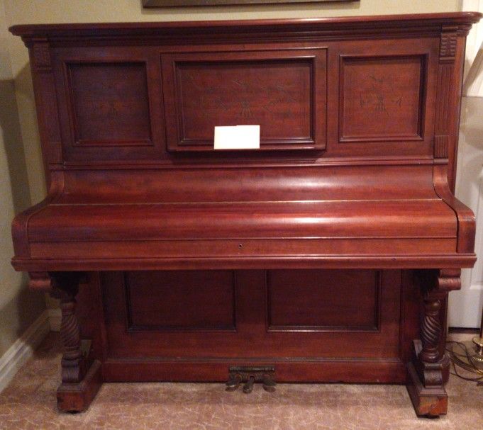 Antique William and Sons Cabinet Grand Piano and Bench