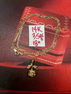 14K Solid Gold Chain and Pendant For Wedding 3.5Gr 18 Inches Long