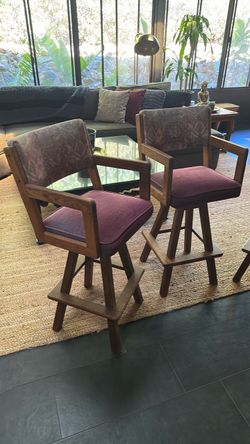 Three Wood Swivel Bar Stools with Arms