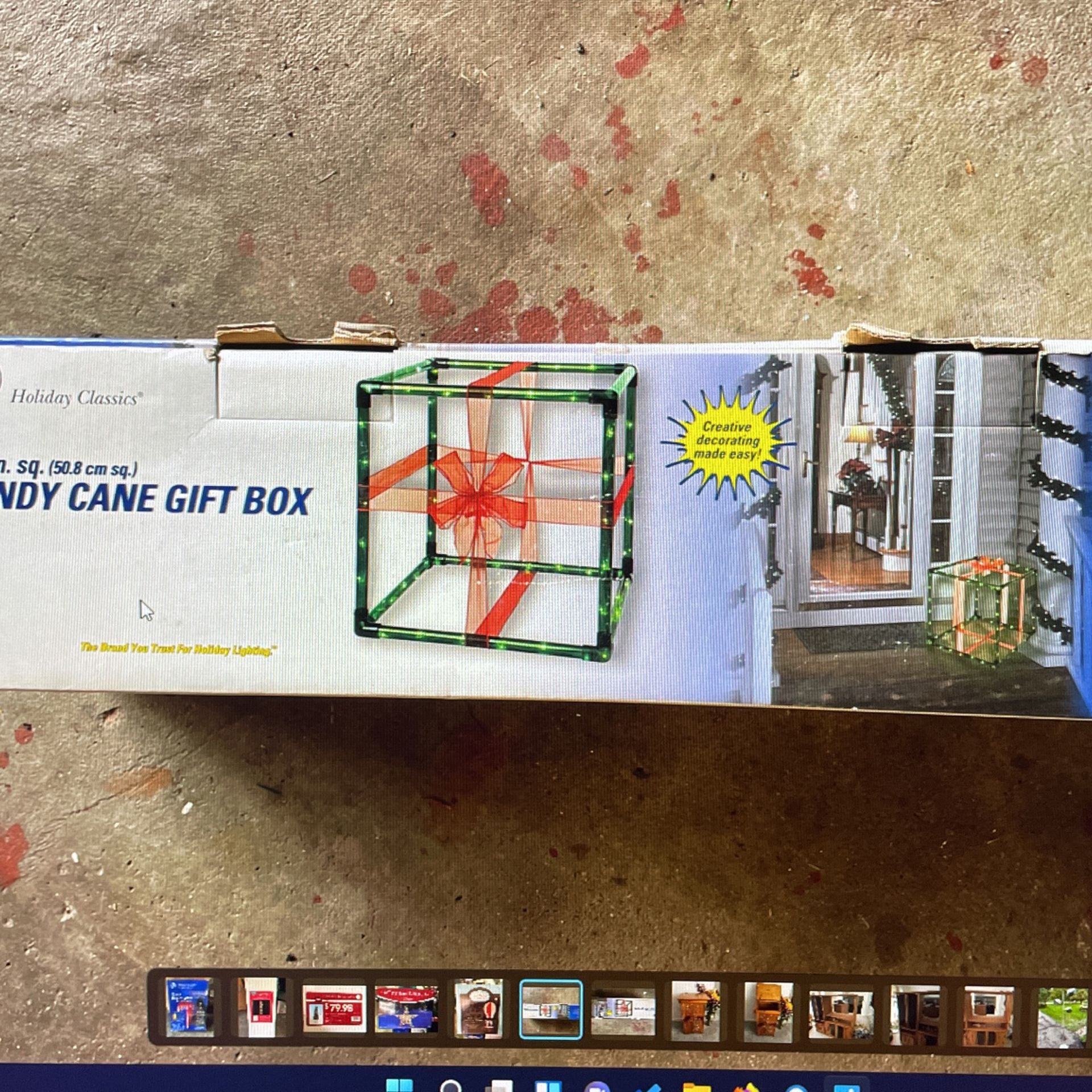 Candy cane lighted gift box