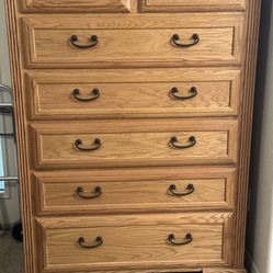King Size Bed Mattress Springs  Tall Dresser Long Dresser With Mirror 2 Nite Stands Hope Chest All Matching Solid Oak Wood Finish Elderly Senior Owned