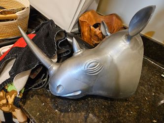 Silver Rhino Head Wall Mount Sculpture